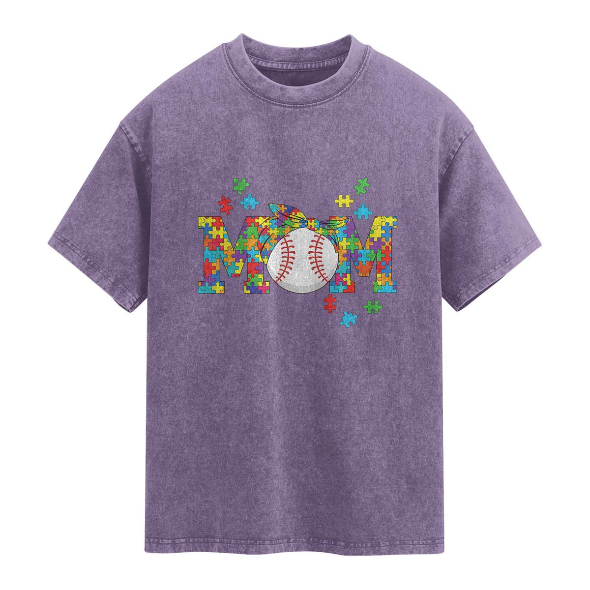 Autism Acceptance Baseball Mom Washed Cotton T-Shirt Proud Mom Inclusive Support Graphic