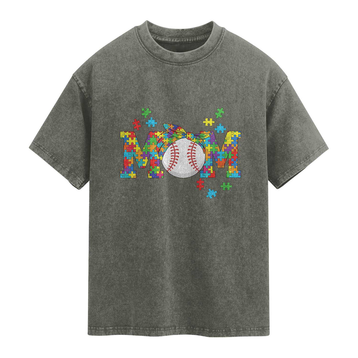 Autism Acceptance Baseball Mom Washed Cotton T-Shirt Proud Mom Inclusive Support Graphic