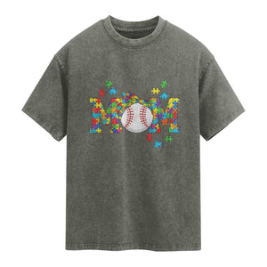 Autism Acceptance Baseball Mom Washed Cotton T-Shirt Proud Mom Inclusive Support Graphic
