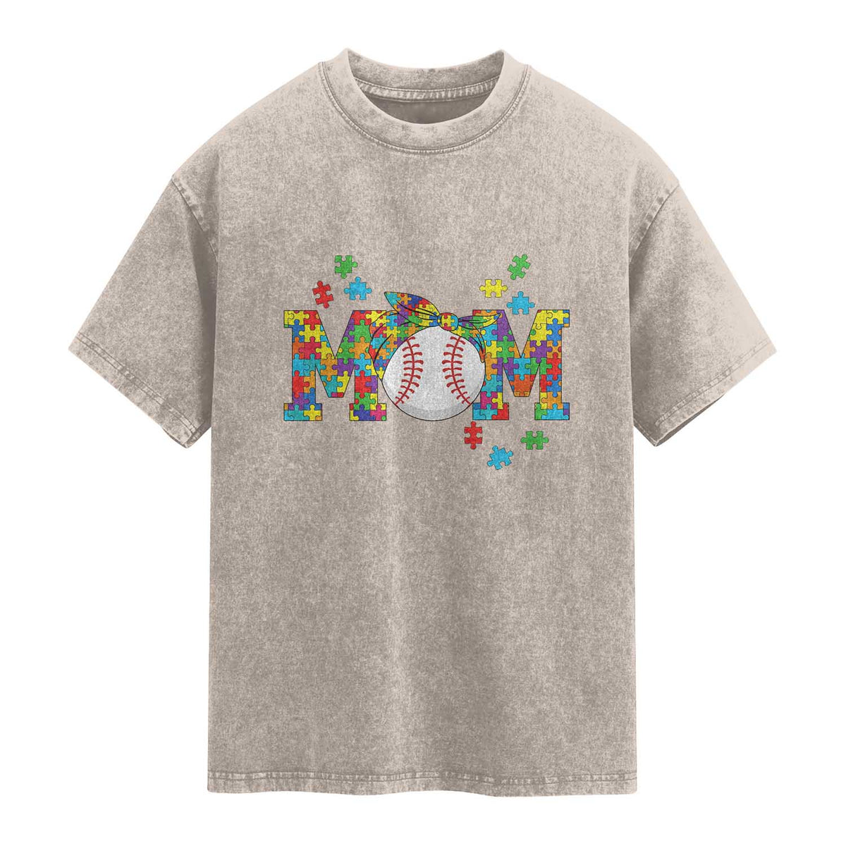 Autism Acceptance Baseball Mom Washed Cotton T-Shirt Proud Mom Inclusive Support Graphic