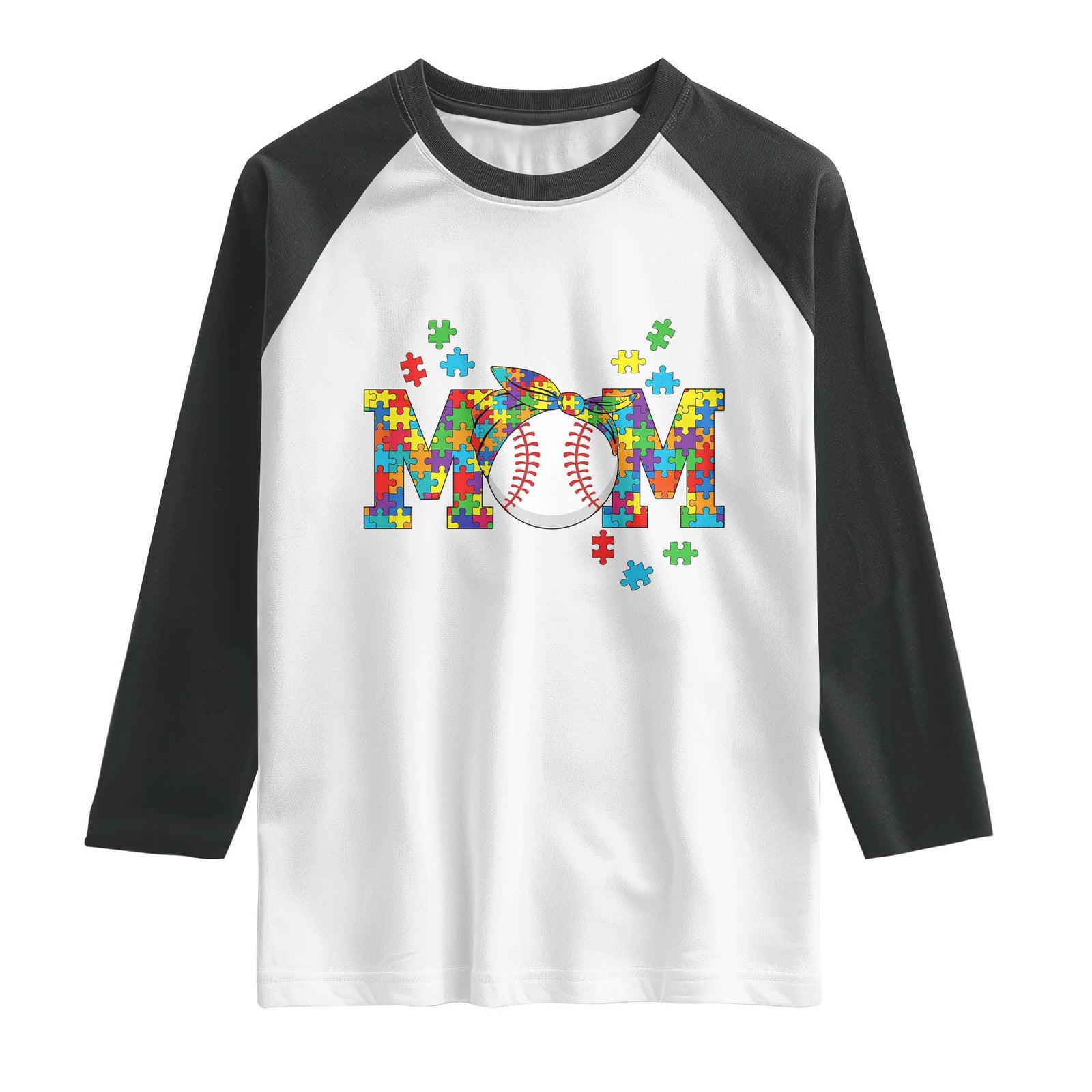 Autism Acceptance Baseball Mom Raglan Shirt Proud Mom Inclusive Support Graphic TS12 White Black Print Your Wear