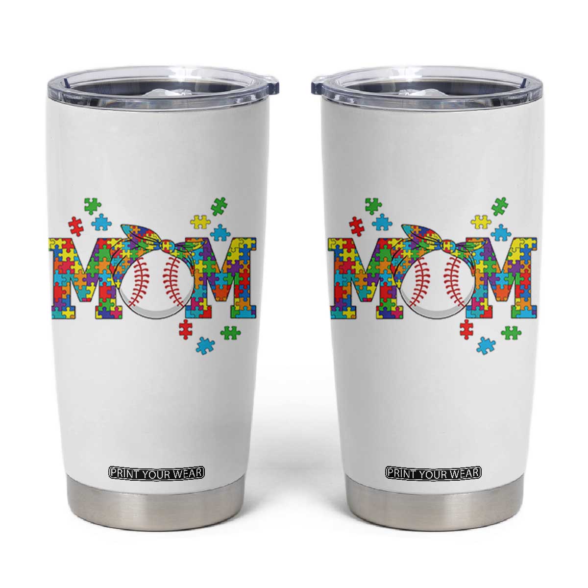 Autism Acceptance Baseball Mom Tumbler Cup Proud Mom Inclusive Support Graphic TS12 White Print Your Wear