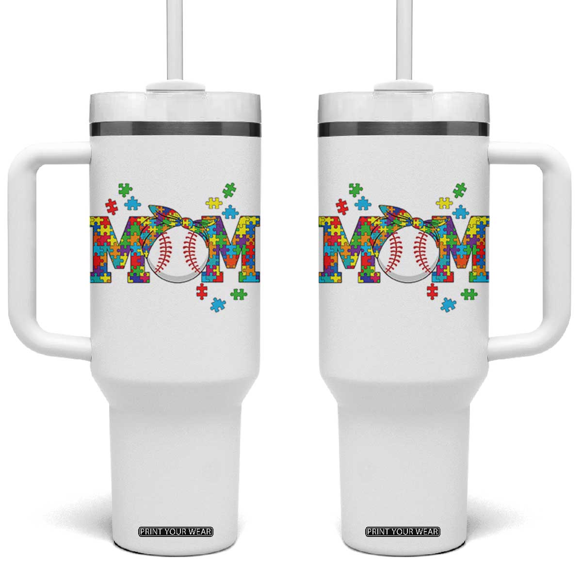 Autism Acceptance Baseball Mom Tumbler With Handle Proud Mom Inclusive Support Graphic TS12 One Size: 40 oz White Print Your Wear