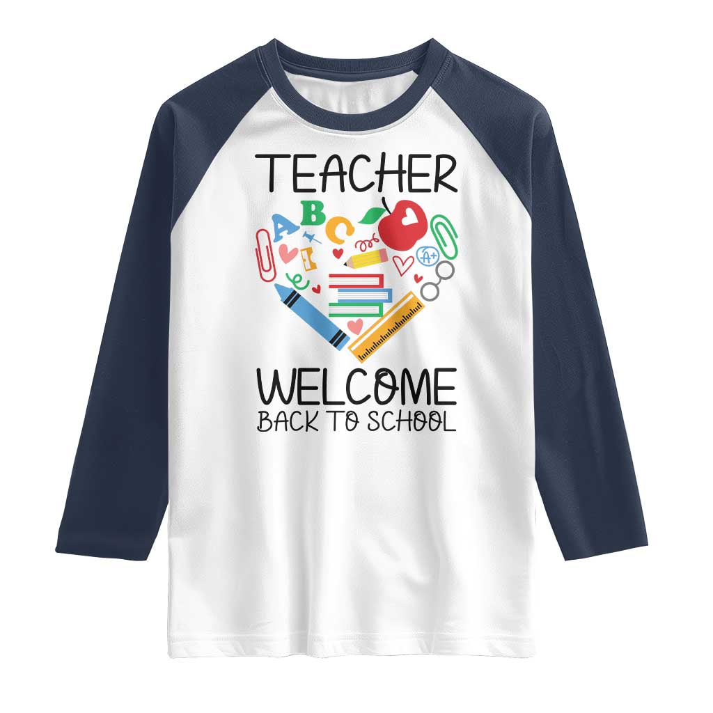 Teacher Welcome Back To School Raglan Shirt Cute Classroom Gift TS12 White Navy Print Your Wear