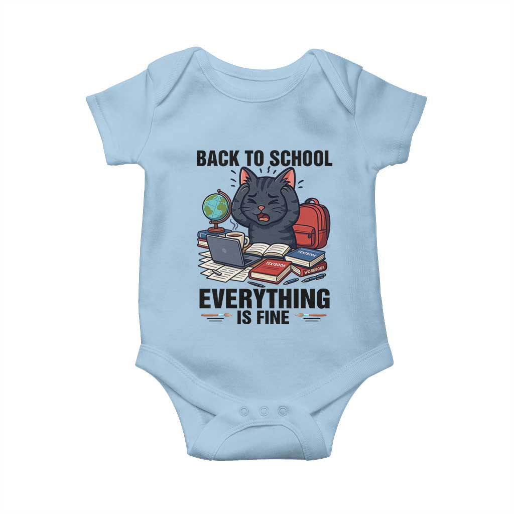 Funny Black Cat Baby Onesie Back To School Everything Is Fine TS12 Light Blue Print Your Wear