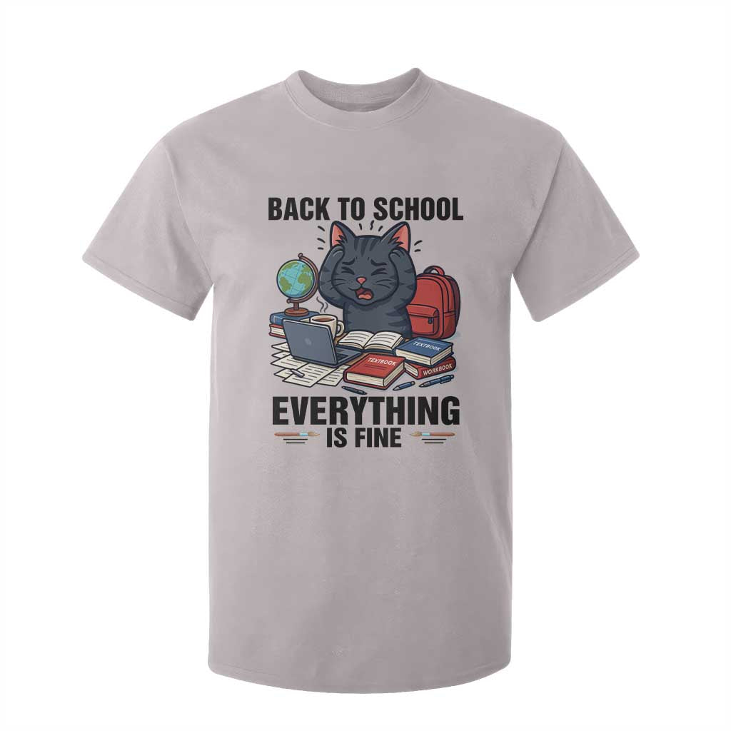 Funny Black Cat T Shirt For Kid Back To School Everything Is Fine TS12 Ice Gray Print Your Wear