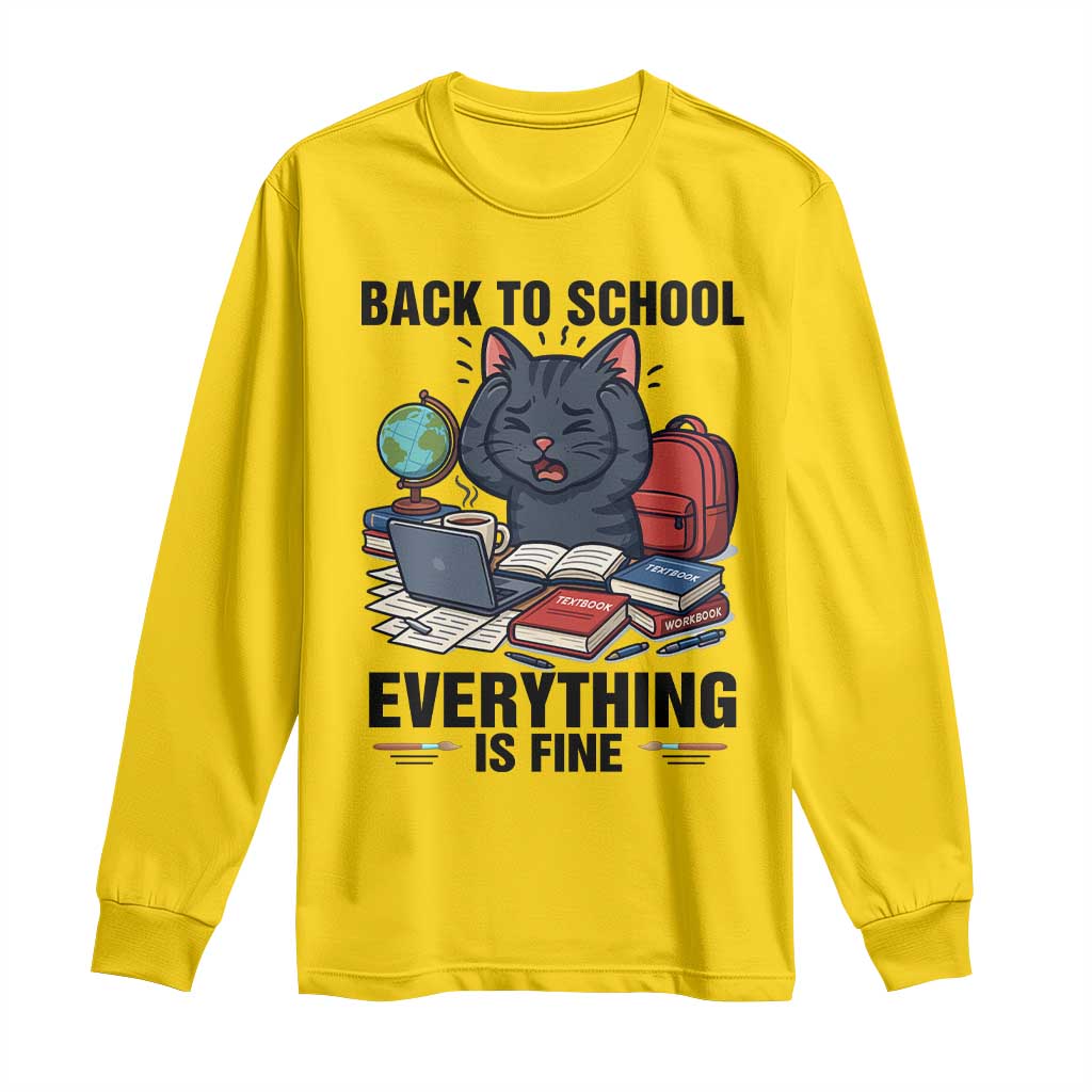 Funny Black Cat Long Sleeve Shirt Back To School Everything Is Fine TS12 Daisy Print Your Wear
