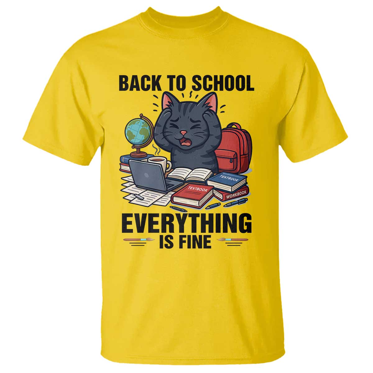 Funny Black Cat T Shirt Back To School Everything Is Fine TS12 Daisy Print Your Wear