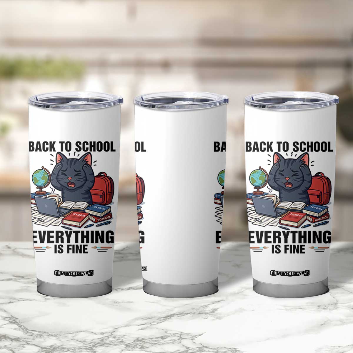 Funny Black Cat Tumbler Cup Back To School Everything Is Fine TS12 Print Your Wear