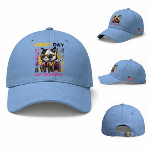 Funny Cat First Day Of School Baseball Cap Back To School Gift For Kids TS12 Baseball Cap Universal Fit Light Blue Print Your Wear