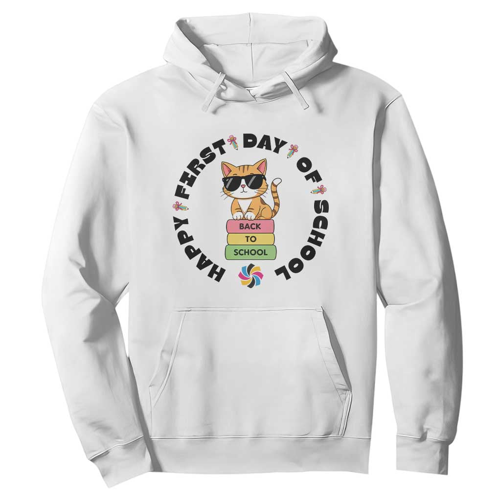 Cat Happy First Day Of School Hoodie Back To School Gift For Kids TS12 White Print Your Wear
