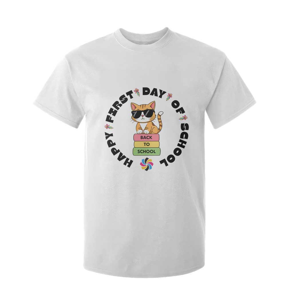 Cat Happy First Day Of School T Shirt For Kid Back To School Gift For Kids TS12 White Print Your Wear