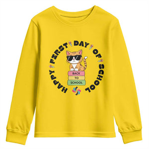 Cat Happy First Day Of School Youth Sweatshirt Back To School Gift For Kids TS12 Daisy Print Your Wear