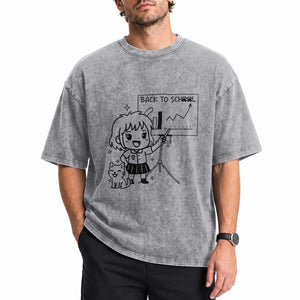 Back To school Washed Cotton T-Shirt Funny Teacher Teaching Cat Lover Gift