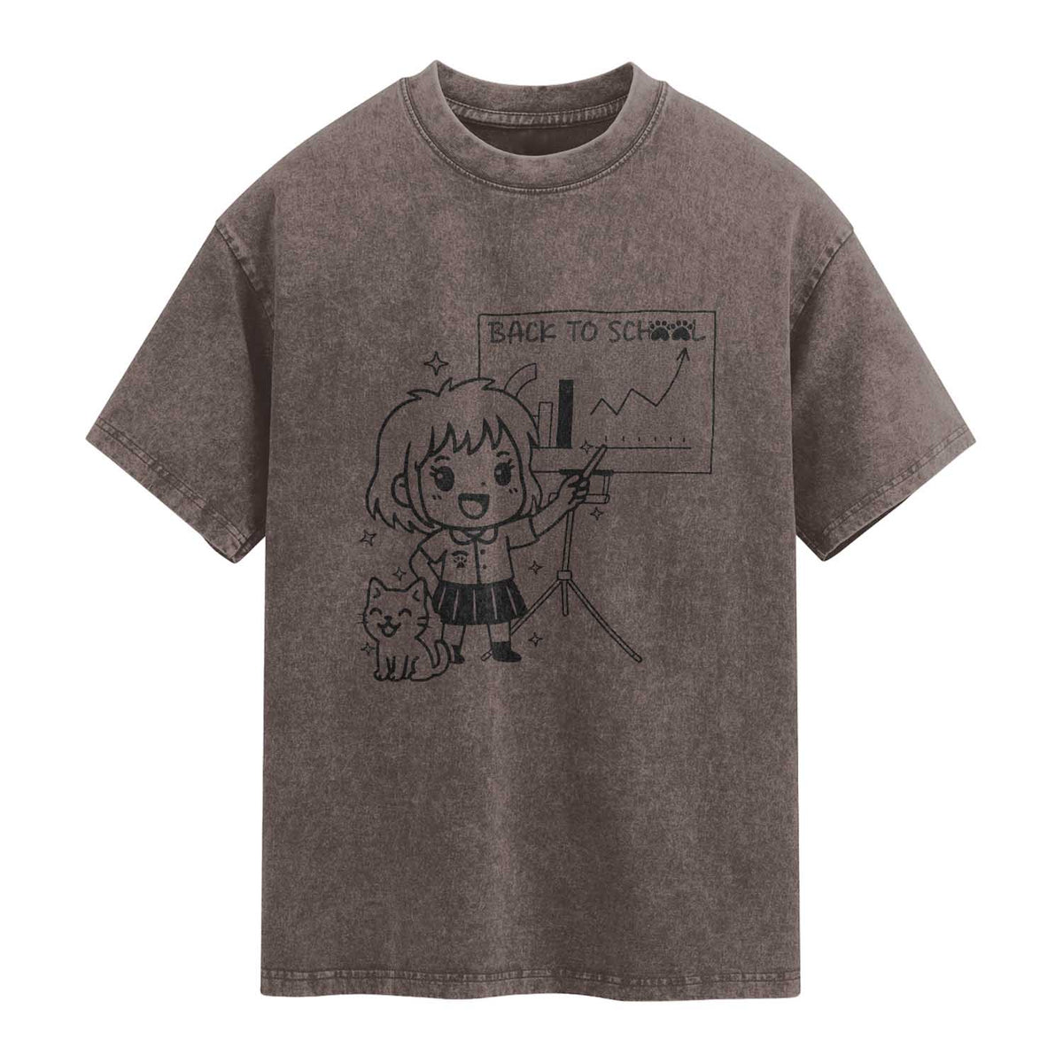 Back To school Washed Cotton T-Shirt Funny Teacher Teaching Cat Lover Gift