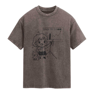 Back To school Washed Cotton T-Shirt Funny Teacher Teaching Cat Lover Gift