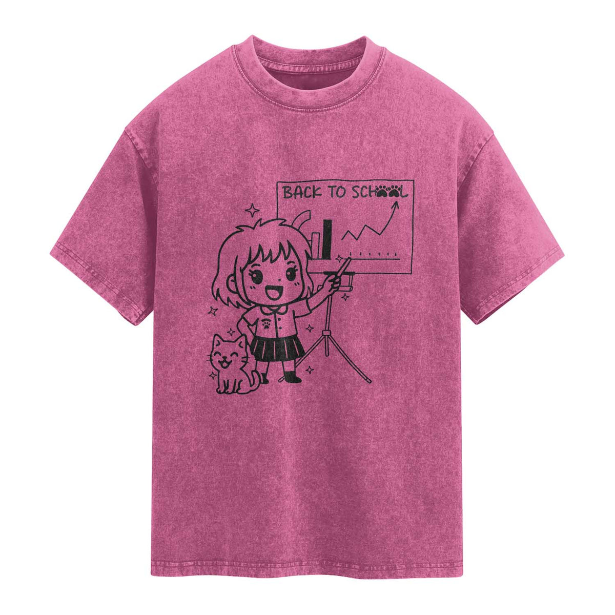 Back To school Washed Cotton T-Shirt Funny Teacher Teaching Cat Lover Gift