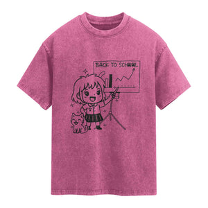 Back To school Washed Cotton T-Shirt Funny Teacher Teaching Cat Lover Gift