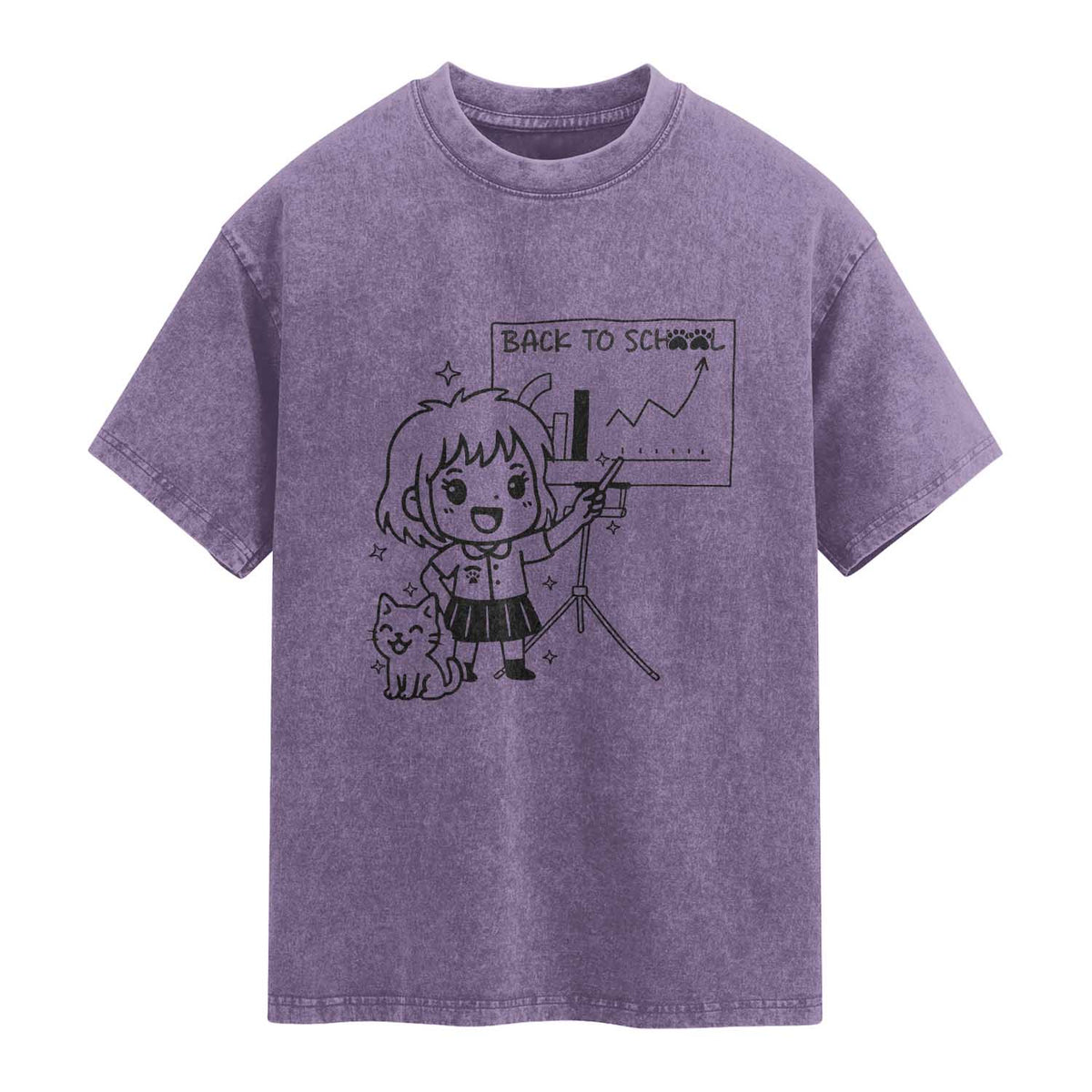 Back To school Washed Cotton T-Shirt Funny Teacher Teaching Cat Lover Gift