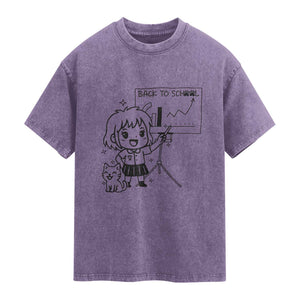 Back To school Washed Cotton T-Shirt Funny Teacher Teaching Cat Lover Gift