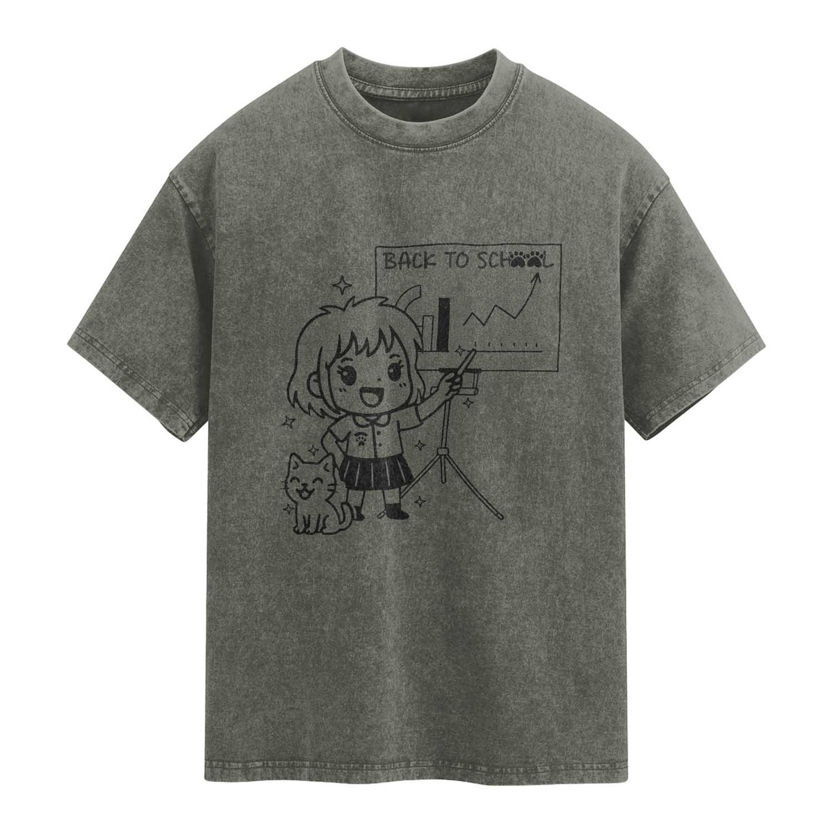 Back To school Washed Cotton T-Shirt Funny Teacher Teaching Cat Lover Gift