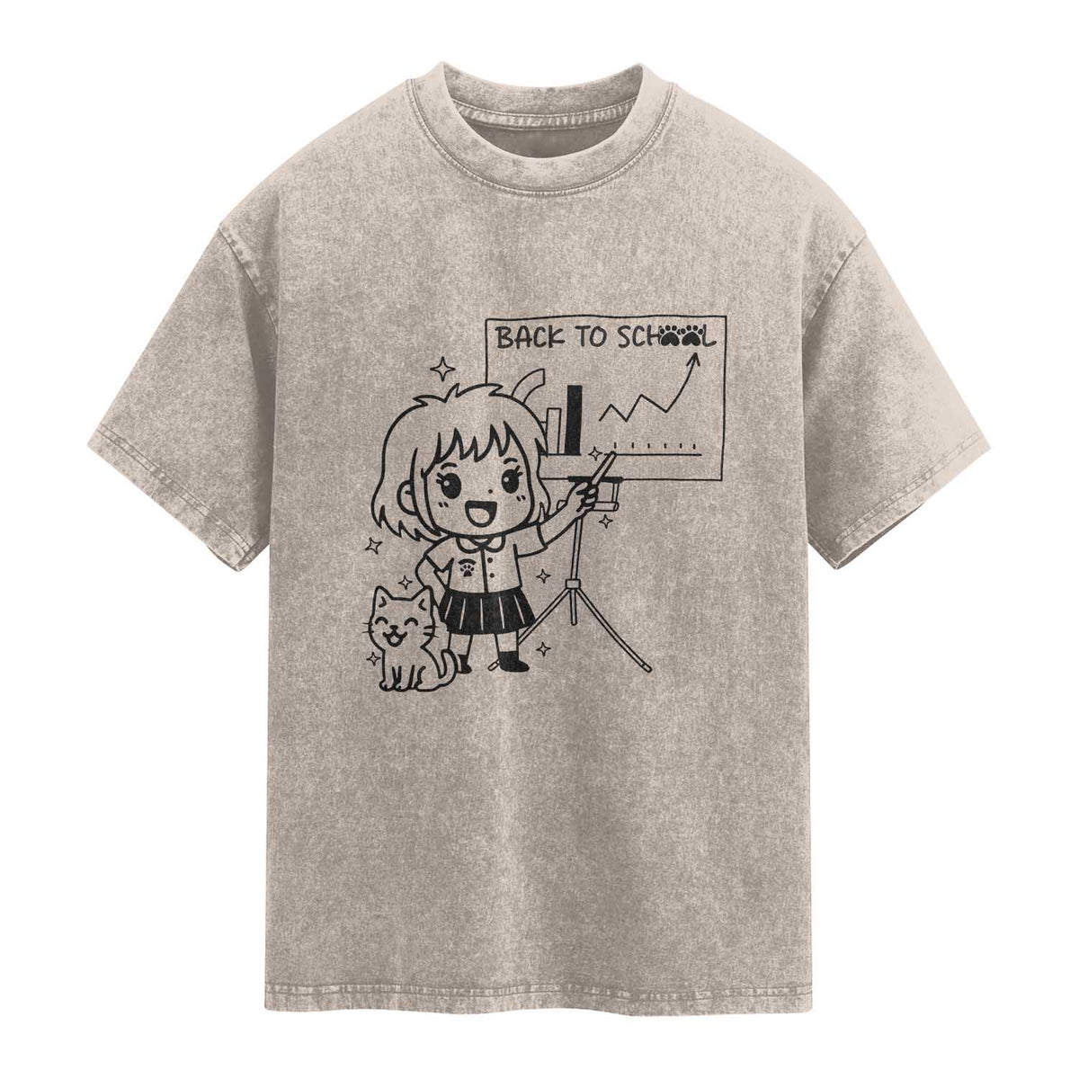 Back To school Washed Cotton T-Shirt Funny Teacher Teaching Cat Lover Gift