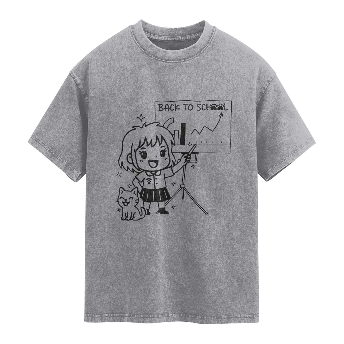 Back To school Washed Cotton T-Shirt Funny Teacher Teaching Cat Lover Gift