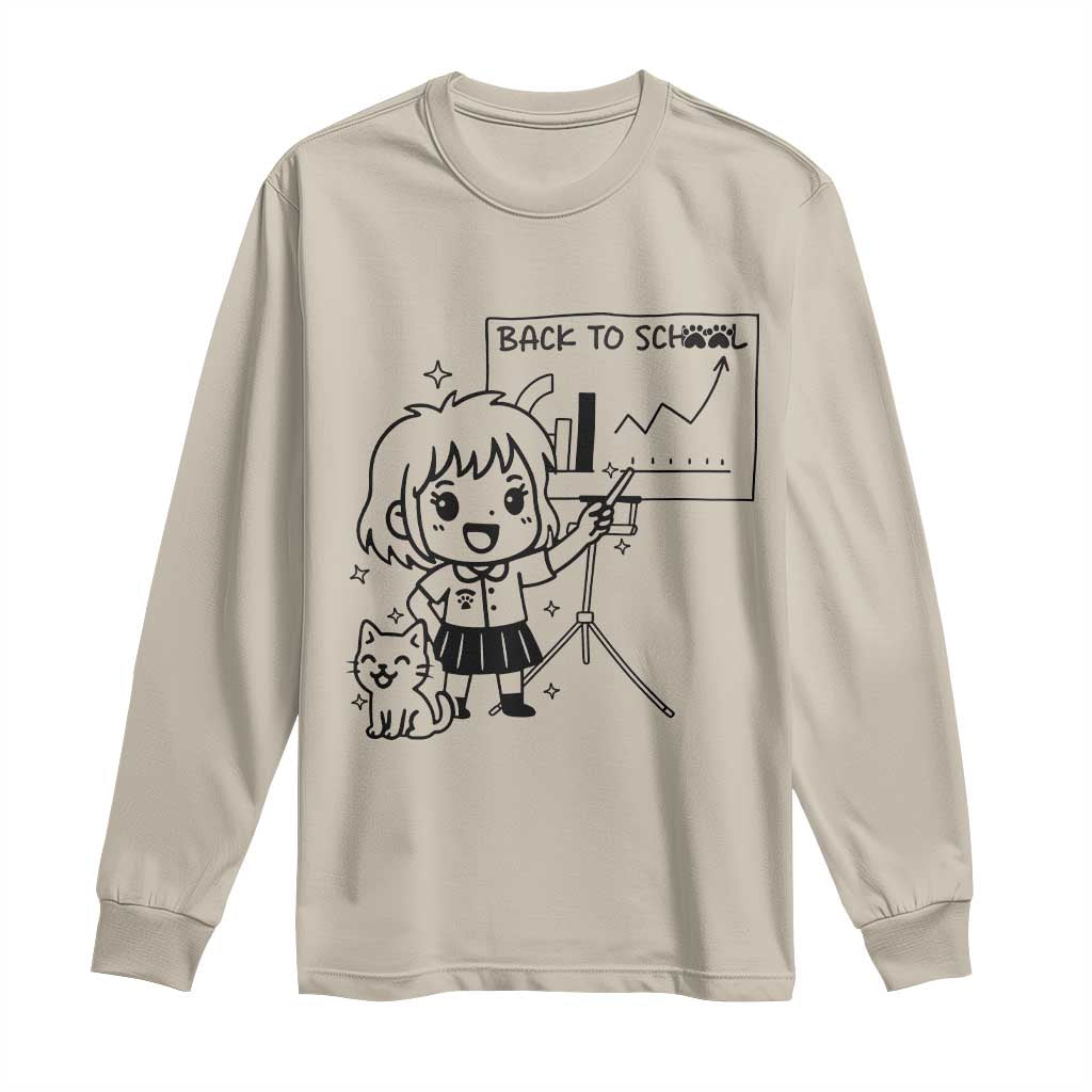 Back To school Long Sleeve Shirt Funny Teacher Teaching Cat Lover Gift TS12 Sand Print Your Wear