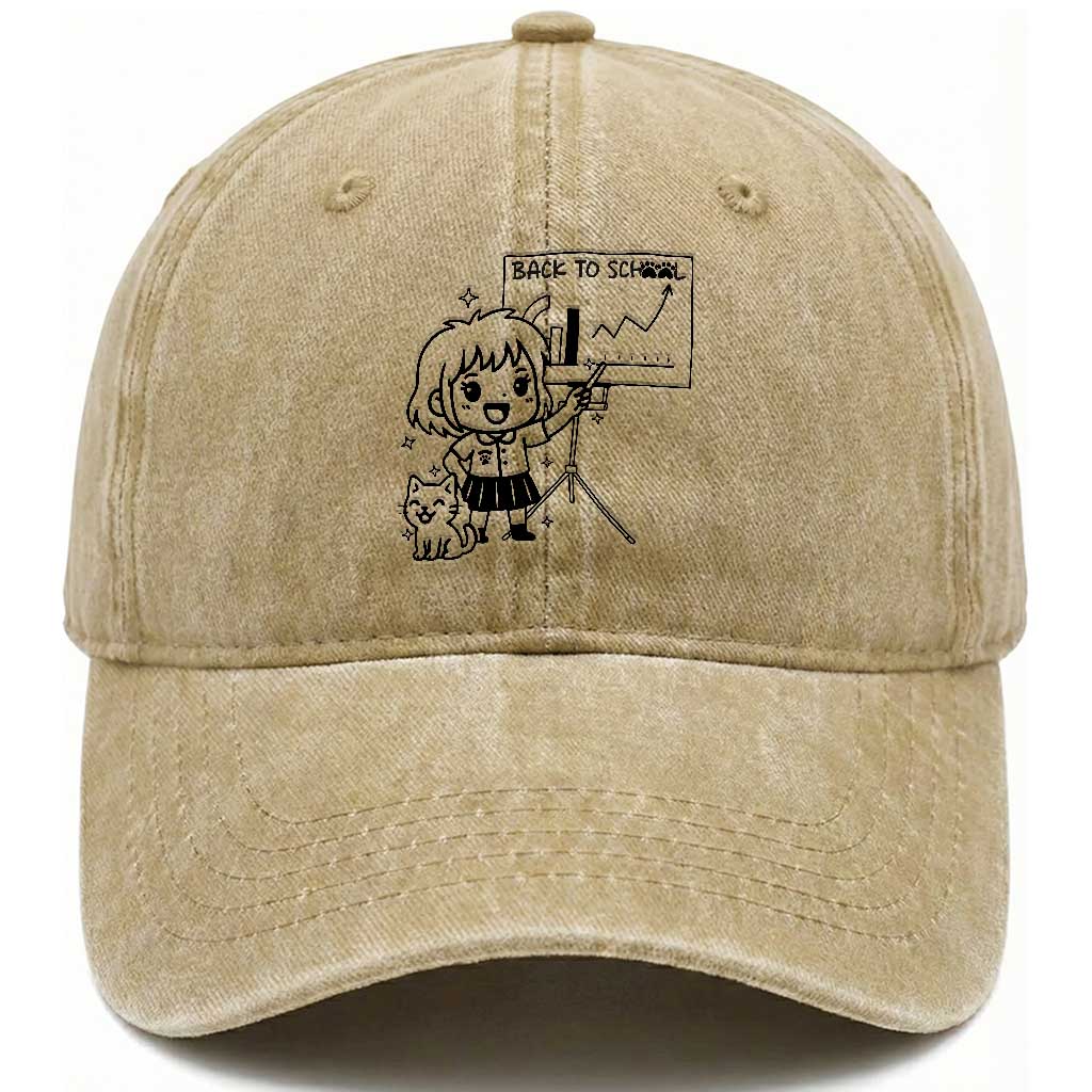 Back To school Washed Cotton Baseball Cap Funny Teacher Teaching Cat Lover Gift TS12 Print Your Wear