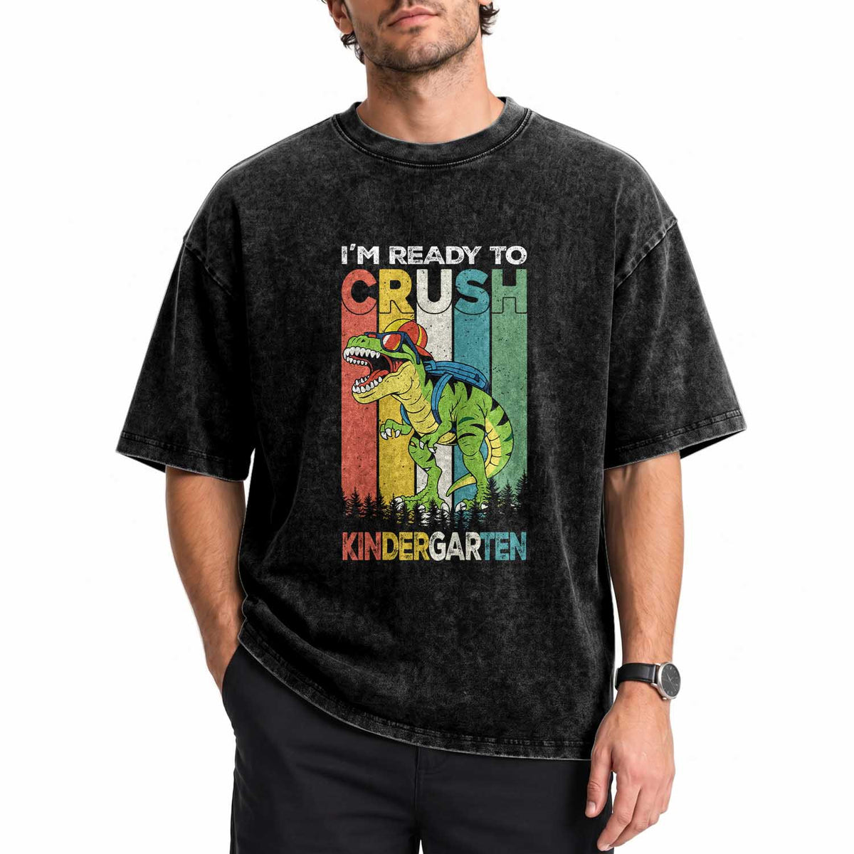 Funny Dinosaur Im Ready To Crush Kindergarten Gift Washed Cotton T-Shirt