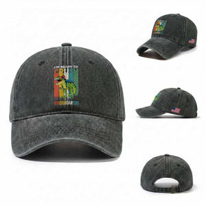 Funny Dinosaur Im Ready To Crush Kindergarten Gift Washed Cotton Baseball Cap TS12 Washed Cap Universal Fit Dark Green Print Your Wear