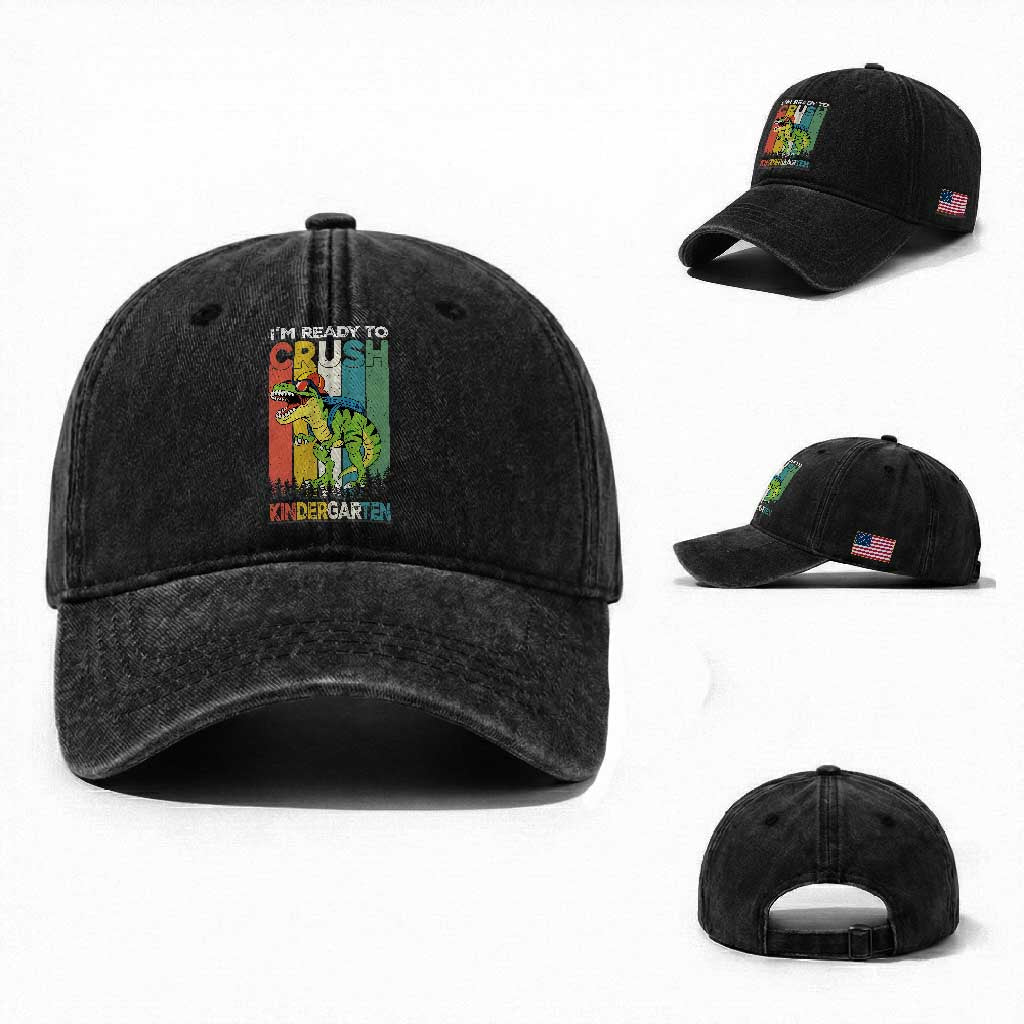 Funny Dinosaur Im Ready To Crush Kindergarten Gift Washed Cotton Baseball Cap TS12 Washed Cap Universal Fit Black Print Your Wear
