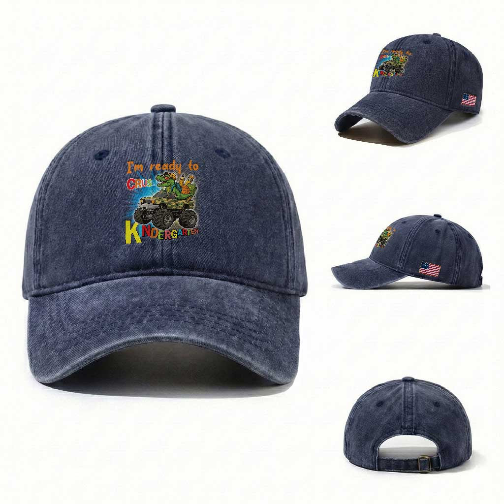 Im Ready To Crush Kindergarten Washed Cotton Baseball Cap Dinosaur Driving Truck Gift TS12 Washed Cap Universal Fit Navy Print Your Wear