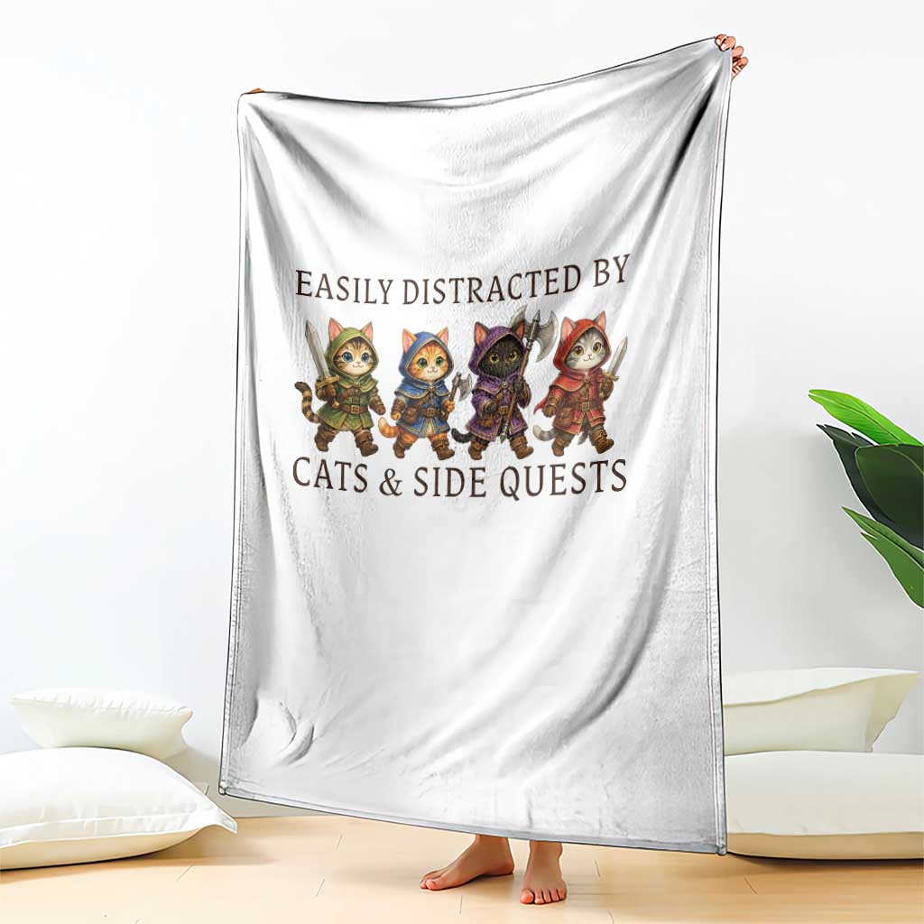 Funny Easily Distracted By Cats And Side Quests Throw Blanket RPG Gamer Cat Lover Gift TS12 Print Your Wear