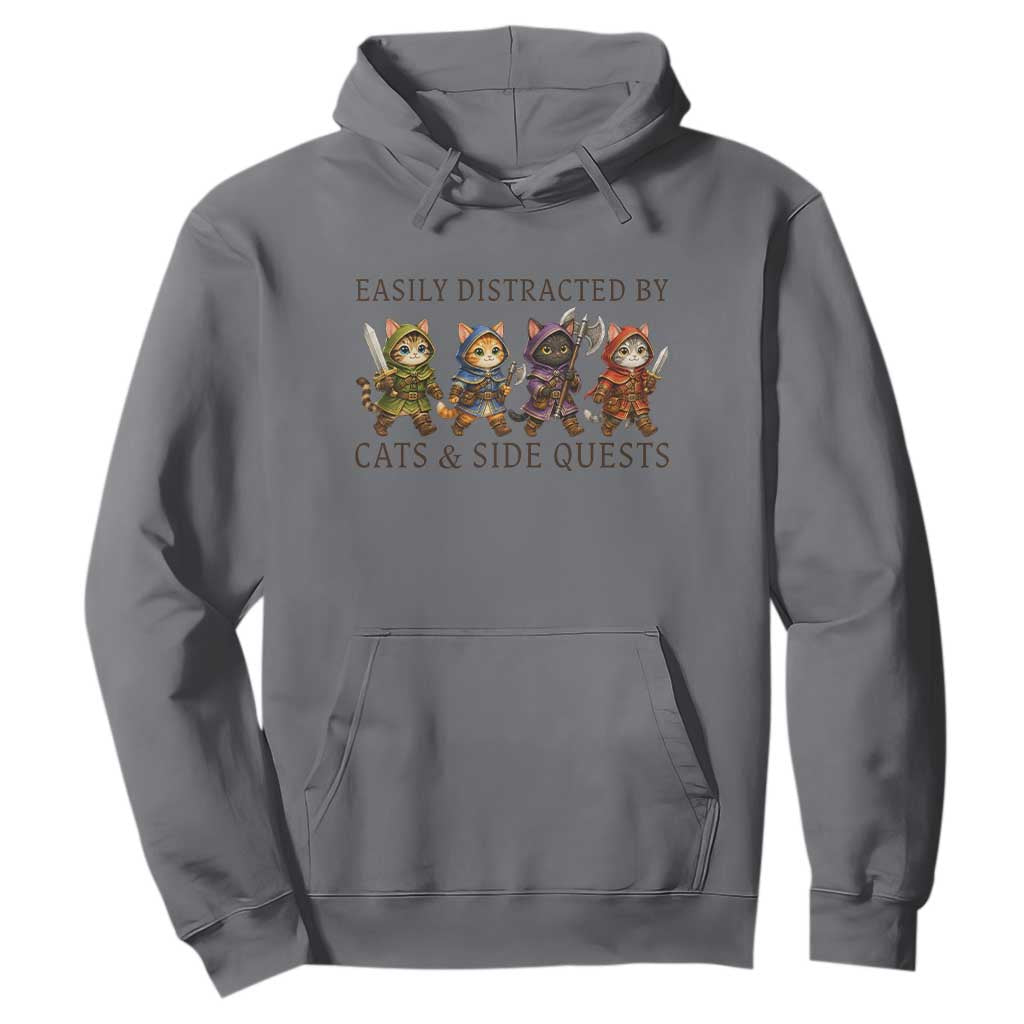 Funny Easily Distracted By Cats And Side Quests Hoodie RPG Gamer Cat Lover Gift TS12 Charcoal Print Your Wear