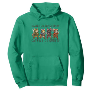 Funny Easily Distracted By Cats And Side Quests Hoodie RPG Gamer Cat Lover Gift TS12 Irish Green Print Your Wear