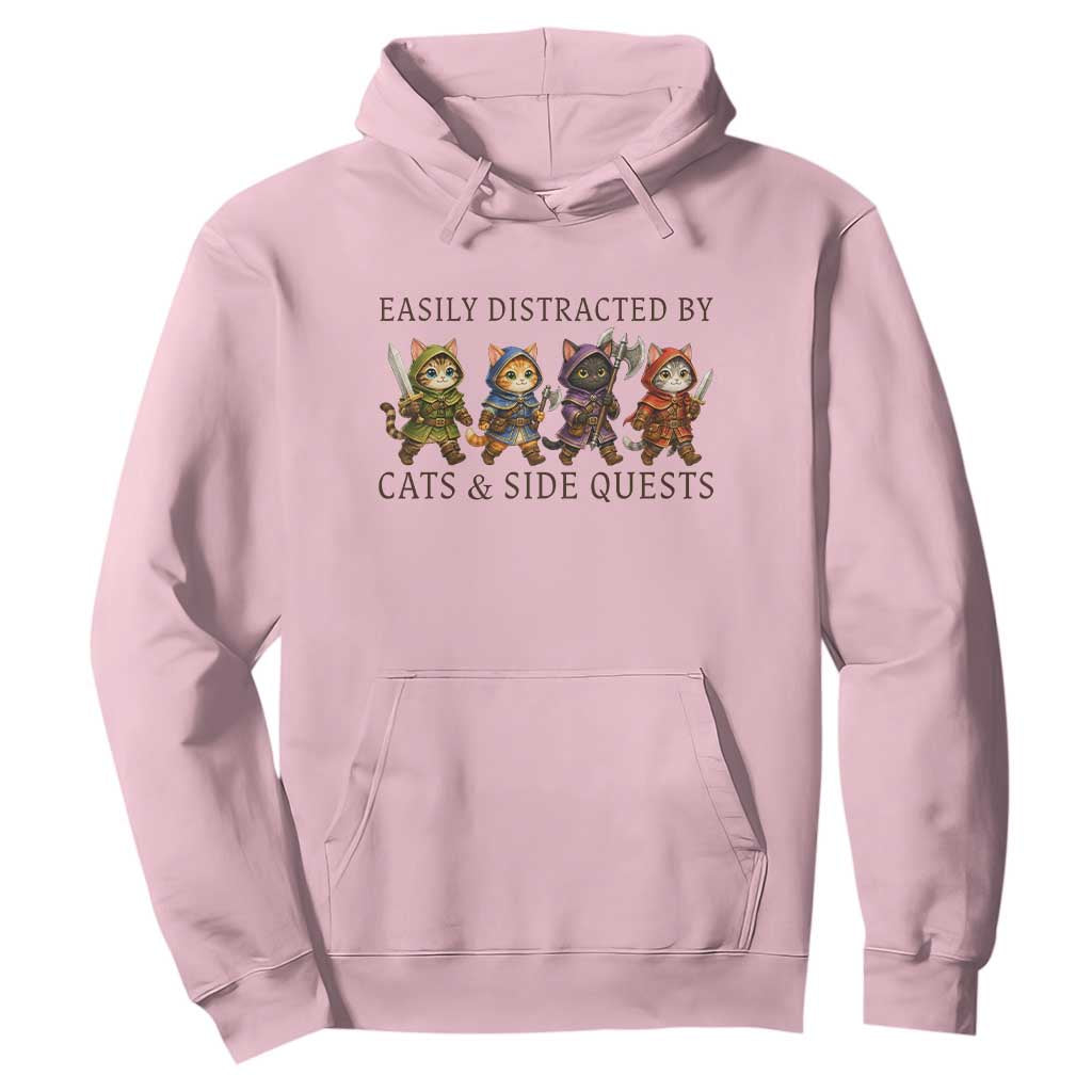 Funny Easily Distracted By Cats And Side Quests Hoodie RPG Gamer Cat Lover Gift TS12 Light Pink Print Your Wear