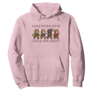 Funny Easily Distracted By Cats And Side Quests Hoodie RPG Gamer Cat Lover Gift TS12 Light Pink Print Your Wear