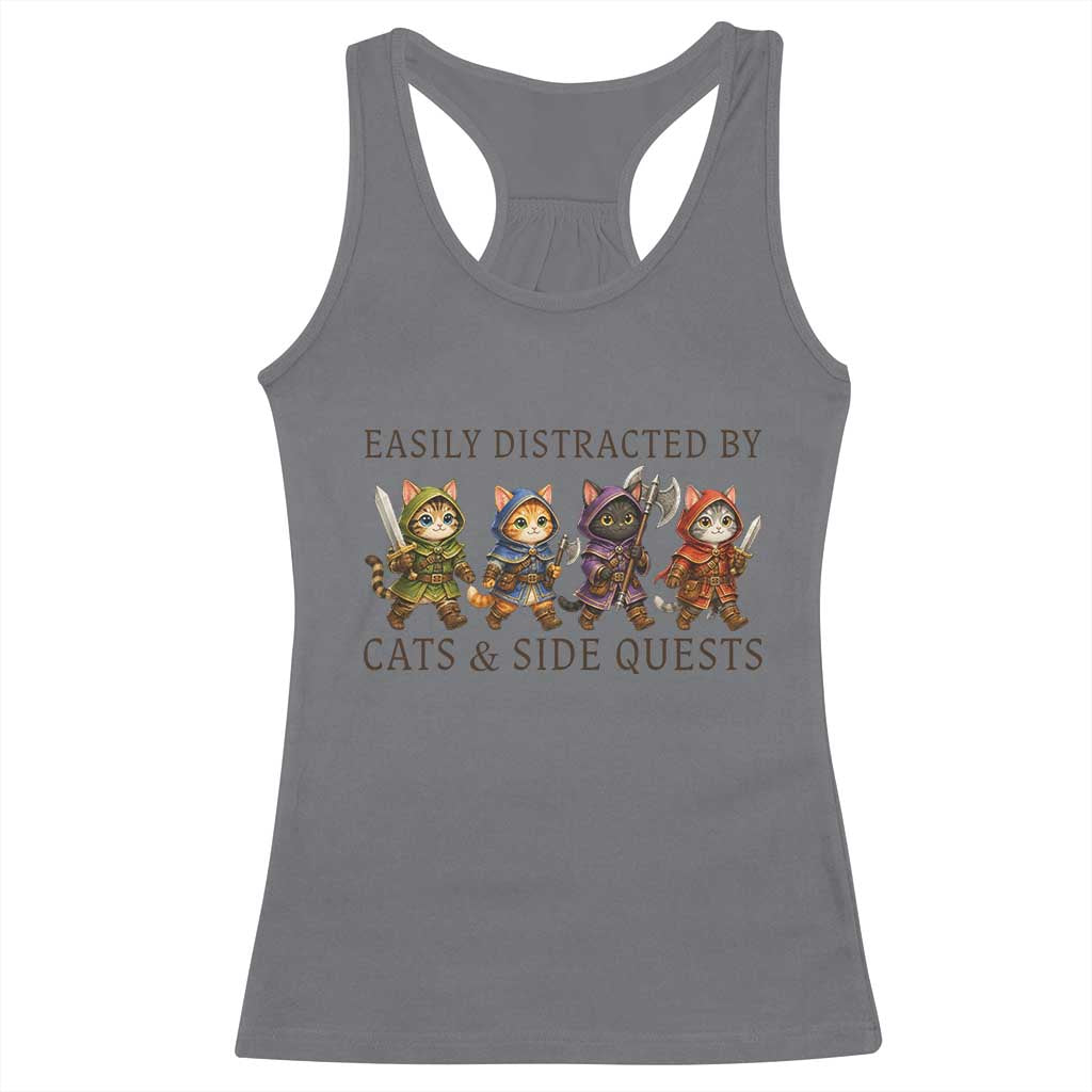 Funny Easily Distracted By Cats And Side Quests Racerback Tank Top RPG Gamer Cat Lover Gift TS12 Charcoal Print Your Wear
