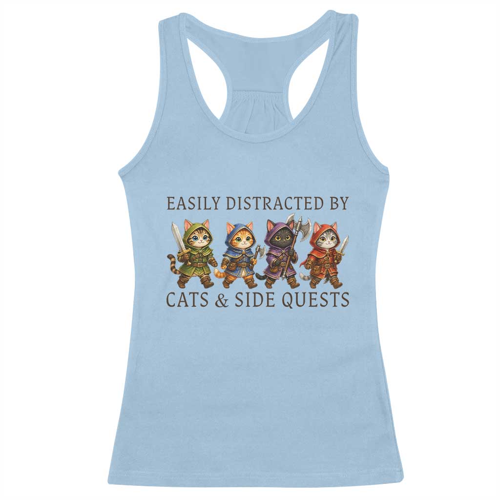 Funny Easily Distracted By Cats And Side Quests Racerback Tank Top RPG Gamer Cat Lover Gift TS12 Light Blue Print Your Wear