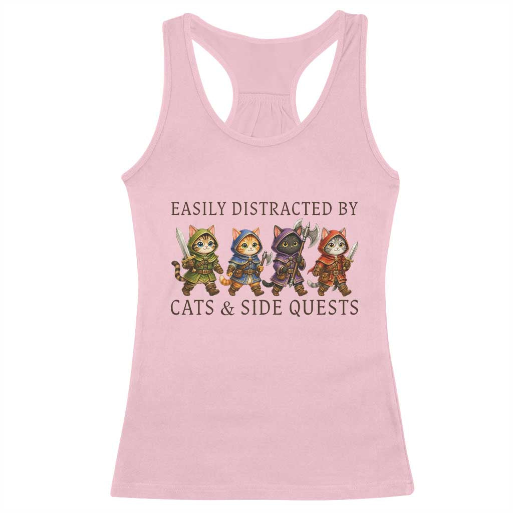 Funny Easily Distracted By Cats And Side Quests Racerback Tank Top RPG Gamer Cat Lover Gift TS12 Light Pink Print Your Wear
