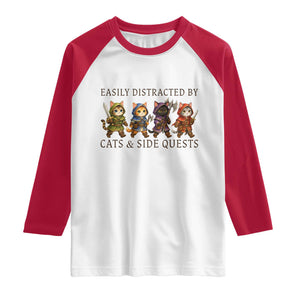 Funny Easily Distracted By Cats And Side Quests Raglan Shirt RPG Gamer Cat Lover Gift TS12 White Red Print Your Wear