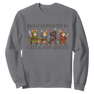 Funny Easily Distracted By Cats And Side Quests Sweatshirt RPG Gamer Cat Lover Gift TS12 Charcoal Print Your Wear