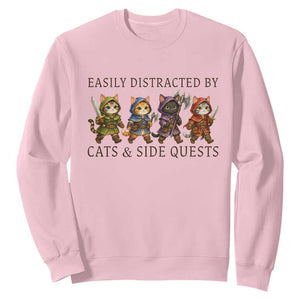 Funny Easily Distracted By Cats And Side Quests Sweatshirt RPG Gamer Cat Lover Gift TS12 Light Pink Print Your Wear