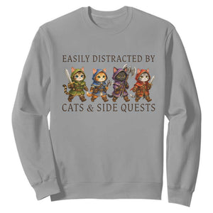 Funny Easily Distracted By Cats And Side Quests Sweatshirt RPG Gamer Cat Lover Gift TS12 Sport Gray Print Your Wear