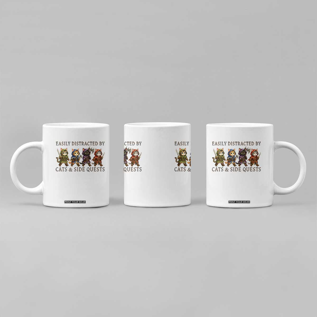 Funny Easily Distracted By Cats And Side Quests Coffee Mug RPG Gamer Cat Lover Gift TS12 Print Your Wear