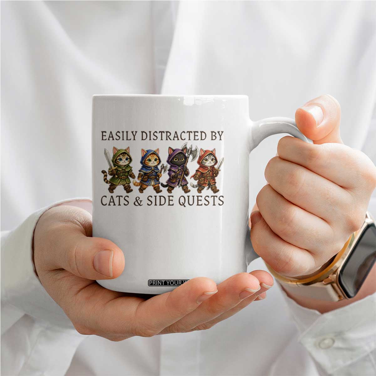 Funny Easily Distracted By Cats And Side Quests Coffee Mug RPG Gamer Cat Lover Gift TS12 Print Your Wear
