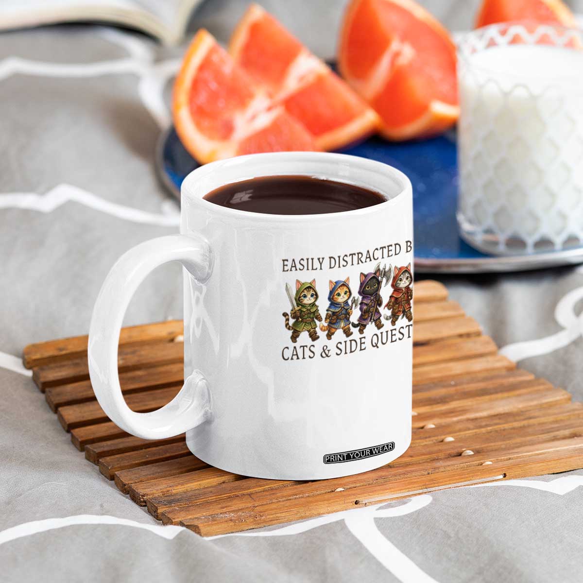 Funny Easily Distracted By Cats And Side Quests Coffee Mug RPG Gamer Cat Lover Gift TS12 Print Your Wear