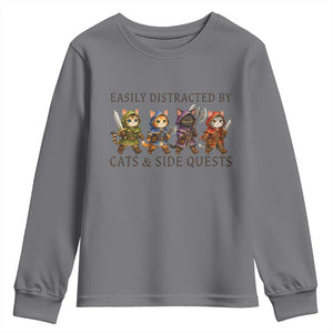 Funny Easily Distracted By Cats And Side Quests Youth Sweatshirt RPG Gamer Cat Lover Gift TS12 Charcoal Print Your Wear