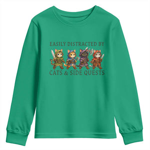 Funny Easily Distracted By Cats And Side Quests Youth Sweatshirt RPG Gamer Cat Lover Gift TS12 Irish Green Print Your Wear